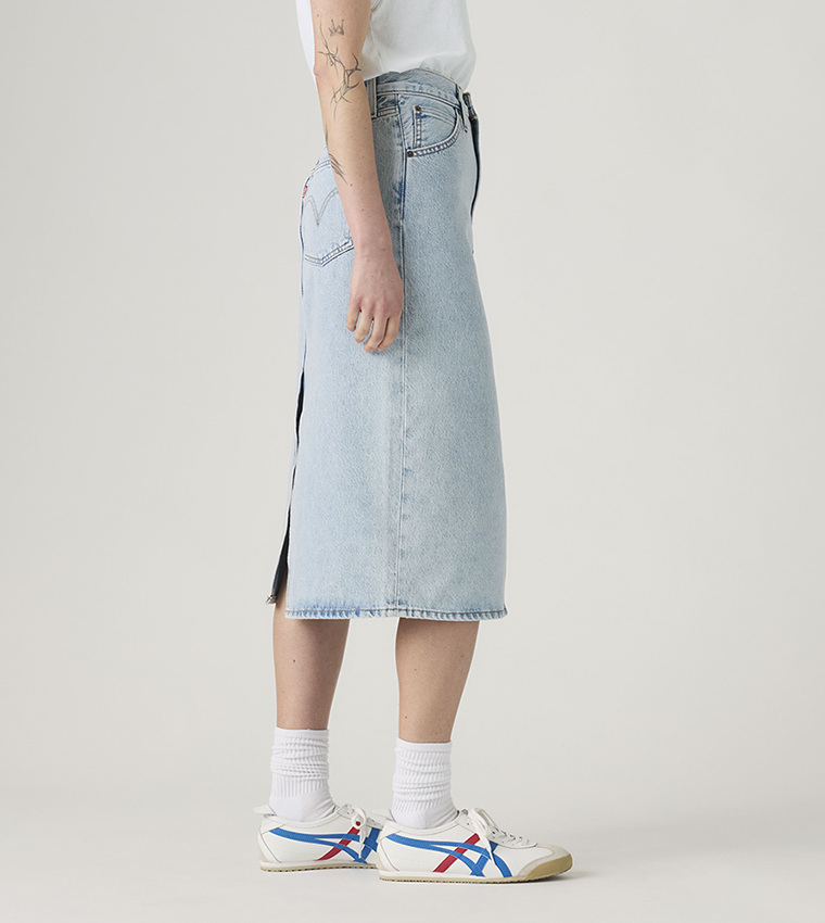 Washed High Rise Back Slit Midi Skirt