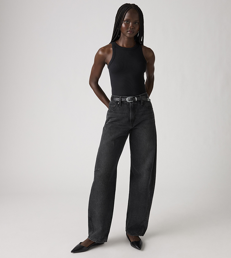 Washed High Waist Dad Fit Barrel Jeans