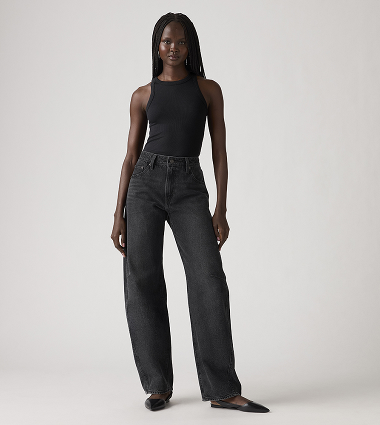 Washed High Waist Dad Fit Barrel Jeans