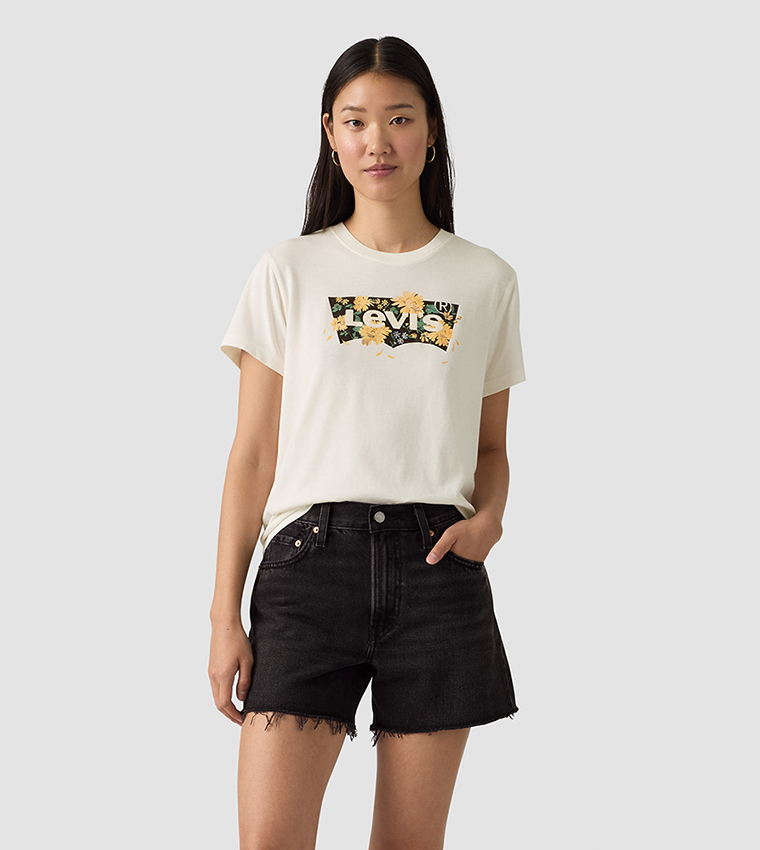 تيشيرت بطبعة شعار وقبة مستديرة 