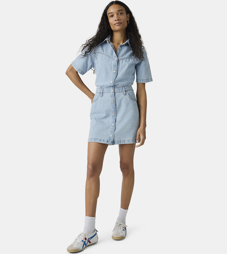 Short Sleeves Logan Western Mini Denim Dress