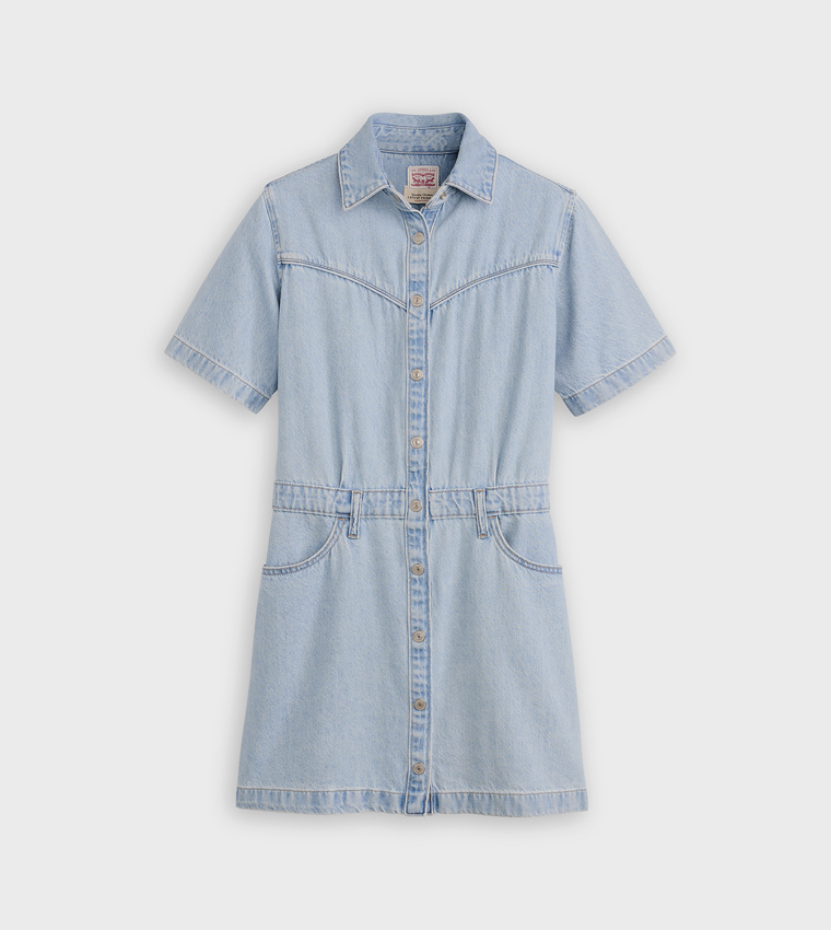 Short Sleeves Logan Western Mini Denim Dress