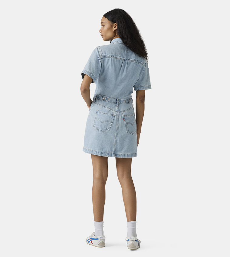 Short Sleeves Logan Western Mini Denim Dress