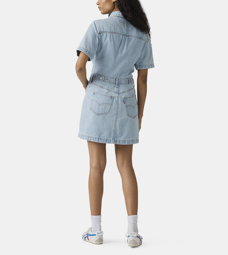Short Sleeves Logan Western Mini Denim Dress