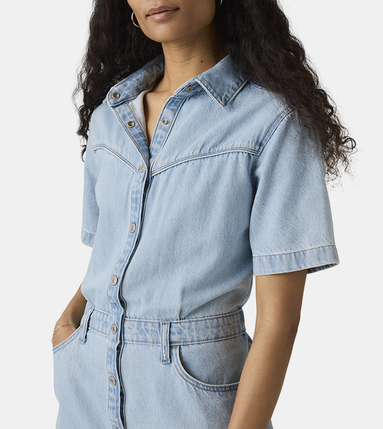 Short Sleeves Logan Western Mini Denim Dress