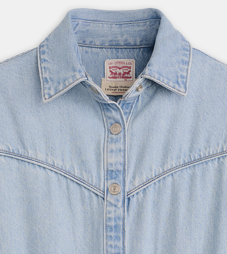 Short Sleeves Logan Western Mini Denim Dress