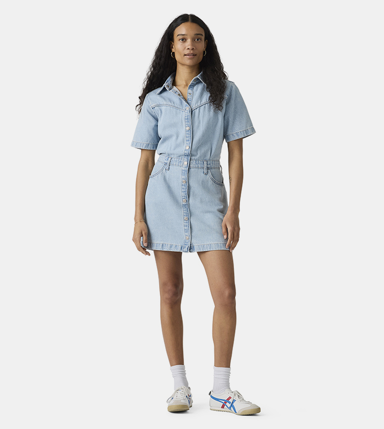 Short Sleeves Logan Western Mini Denim Dress