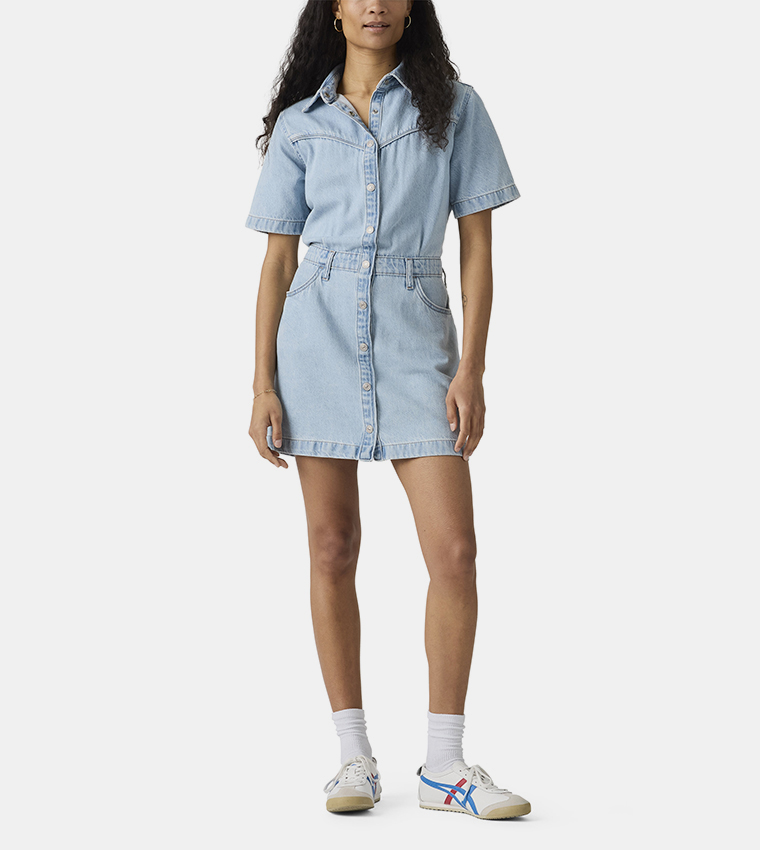 Short Sleeves Logan Western Mini Denim Dress
