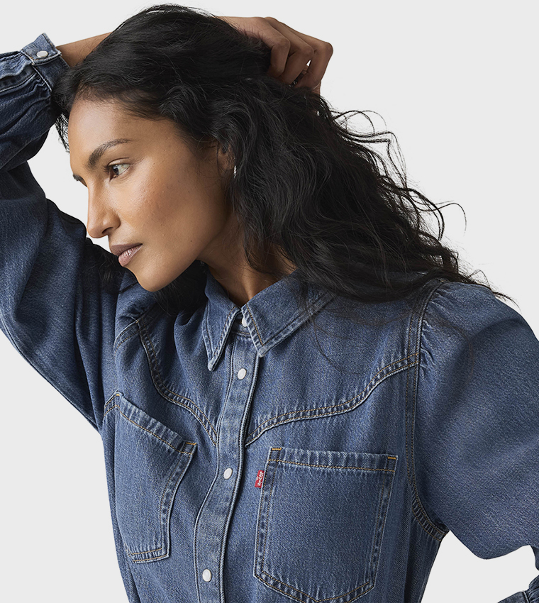 فستان جينز ميدي بكم طويل 