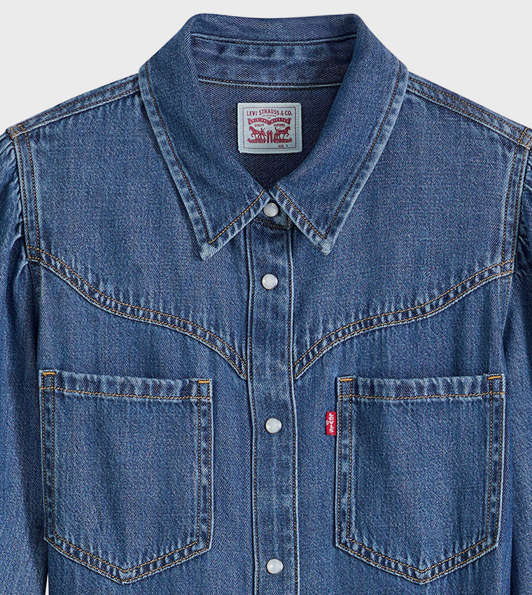 فستان جينز ميدي بكم طويل 