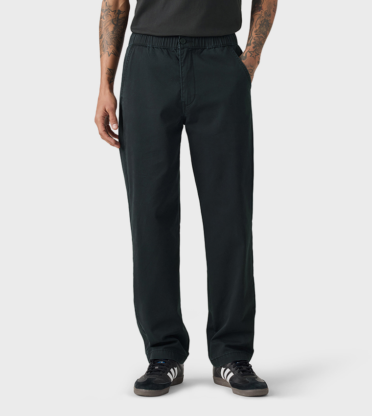 Solid Pull-On Relaxed Straight Fit Pants