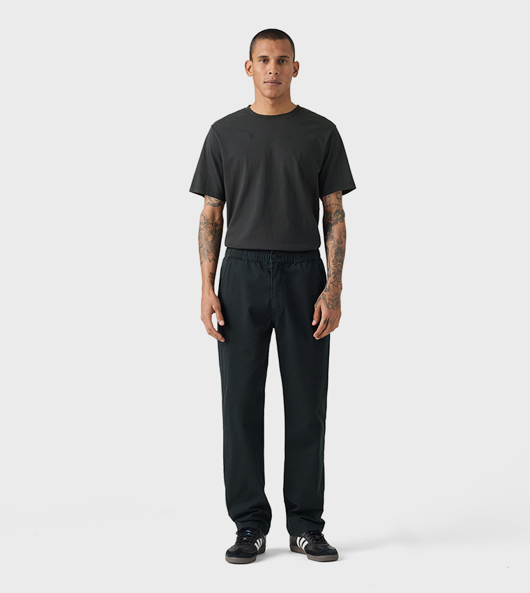 Solid Pull-On Relaxed Straight Fit Pants