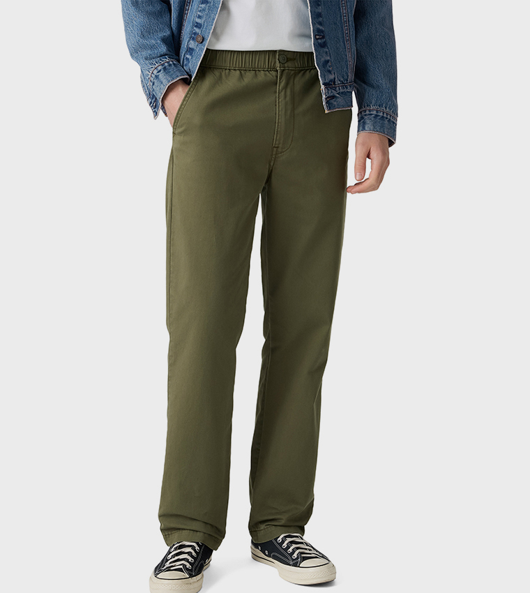 Solid Pull-On Relaxed Straight Fit Pants