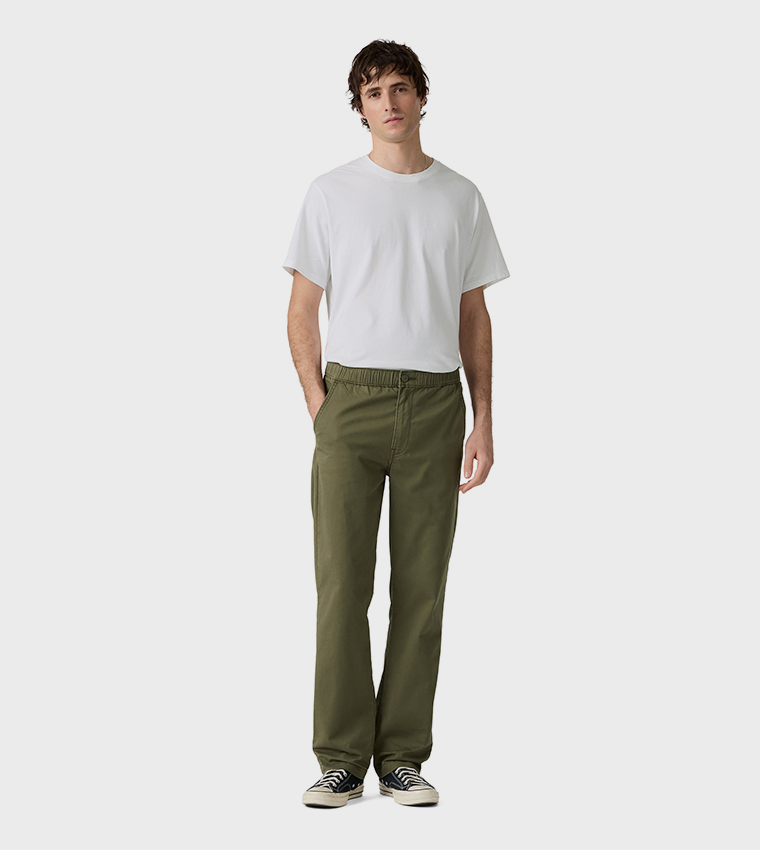 Solid Pull-On Relaxed Straight Fit Pants