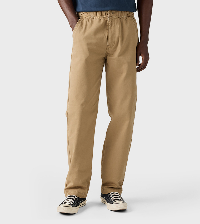 Solid Pull-On Relaxed Straight Fit Pants