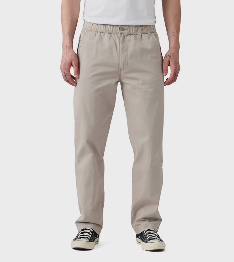 Solid Pull-On Relaxed Straight Fit Pants