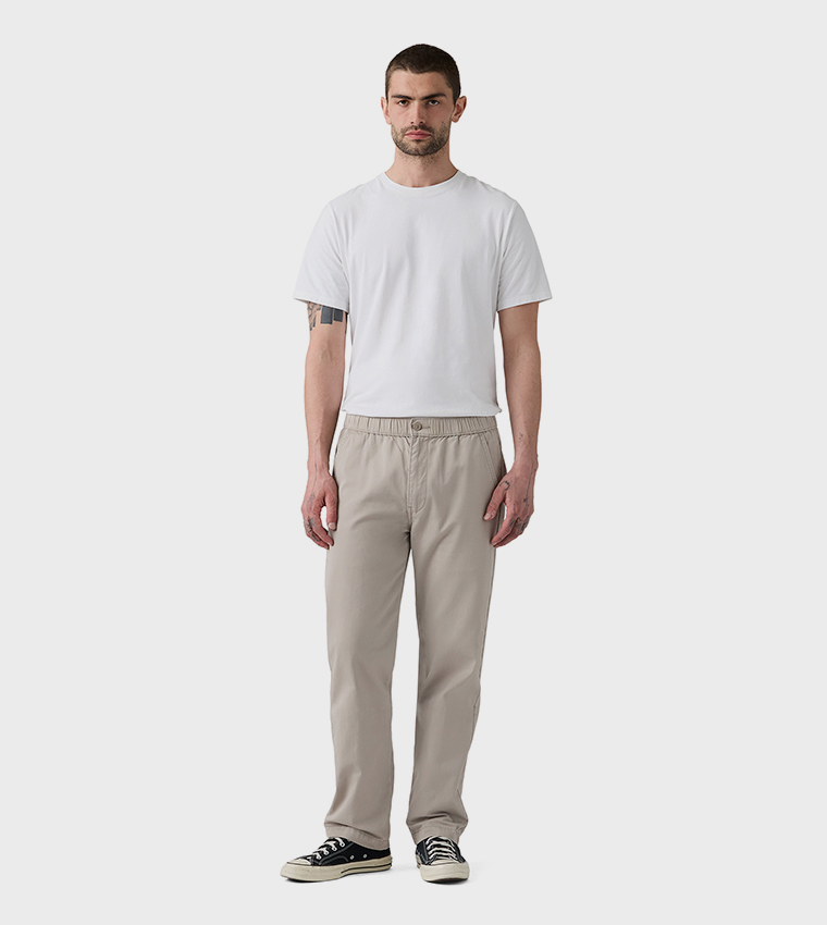 Solid Pull-On Relaxed Straight Fit Pants