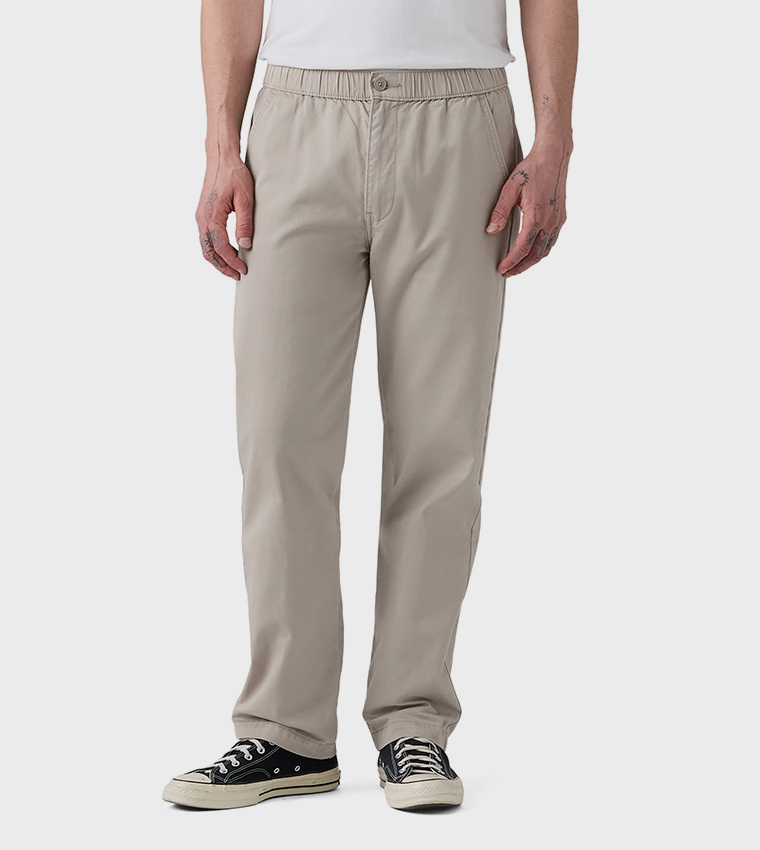 Solid Pull-On Relaxed Straight Fit Pants