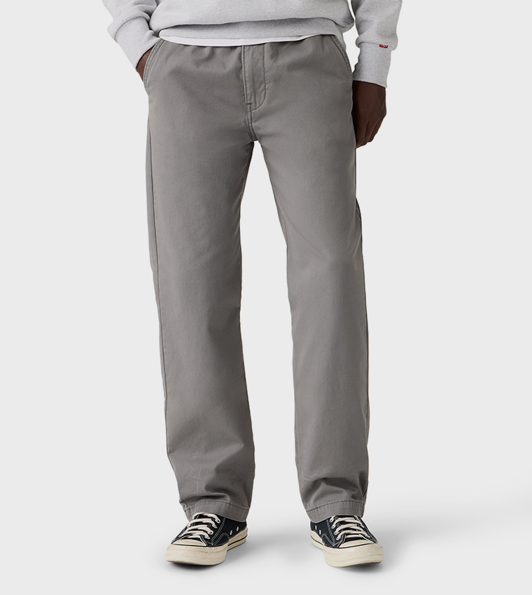 Solid Pull-On Relaxed Straight Fit Pants