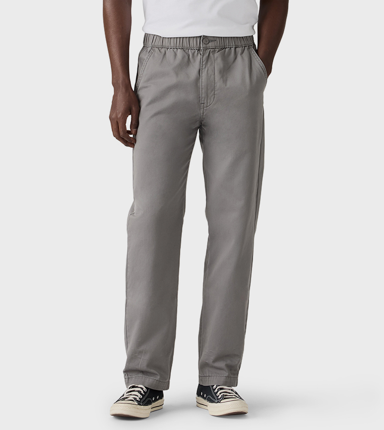 Solid Pull-On Relaxed Straight Fit Pants