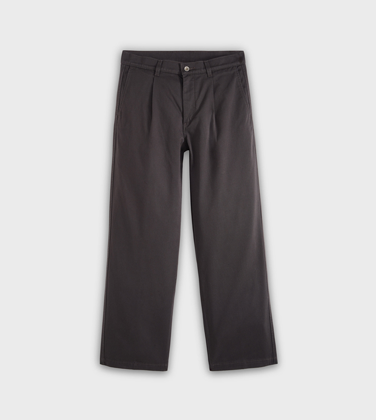 Solid Loose Fit Pleated Chinos