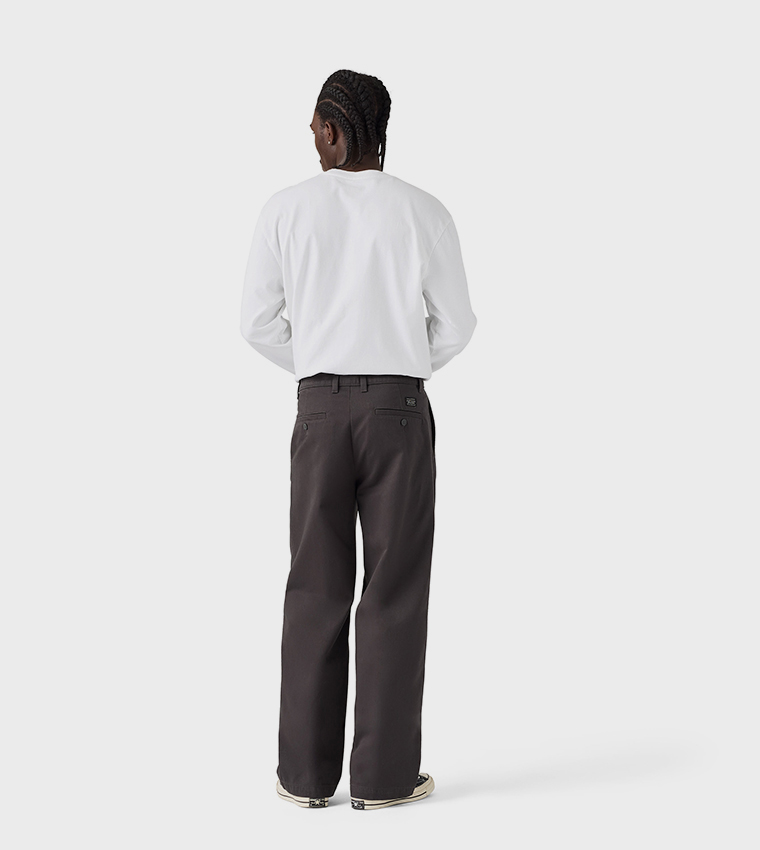 Solid Loose Fit Pleated Chinos