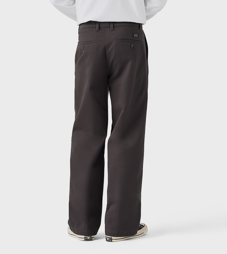 Solid Loose Fit Pleated Chinos