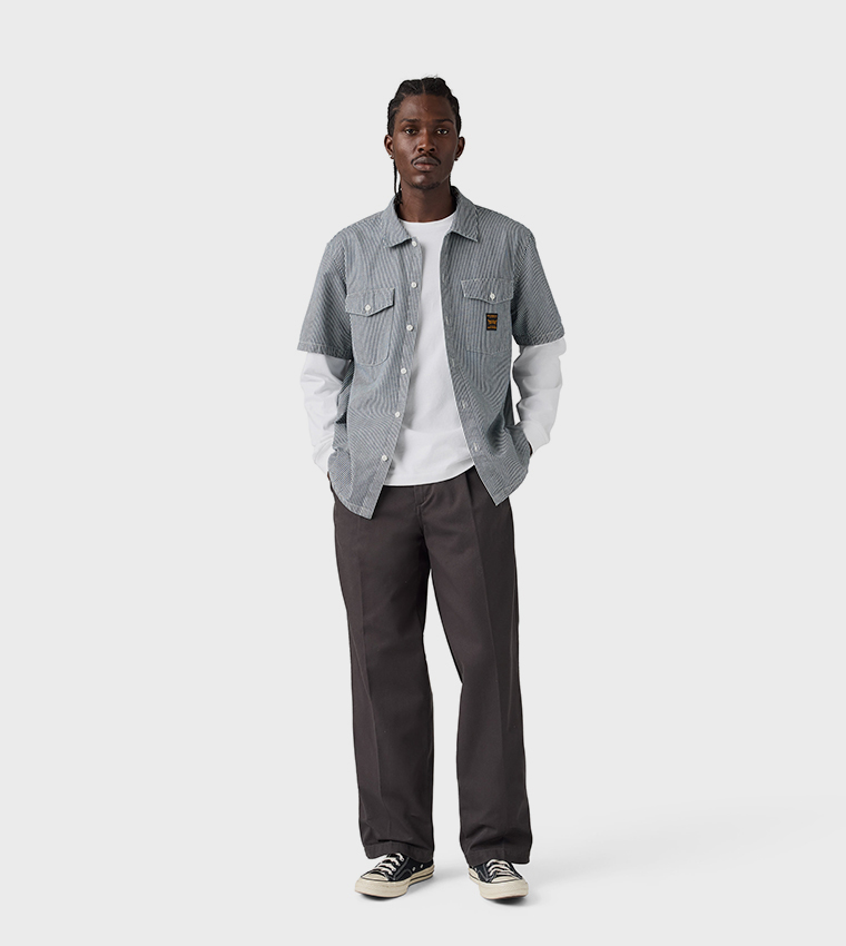 Solid Loose Fit Pleated Chinos