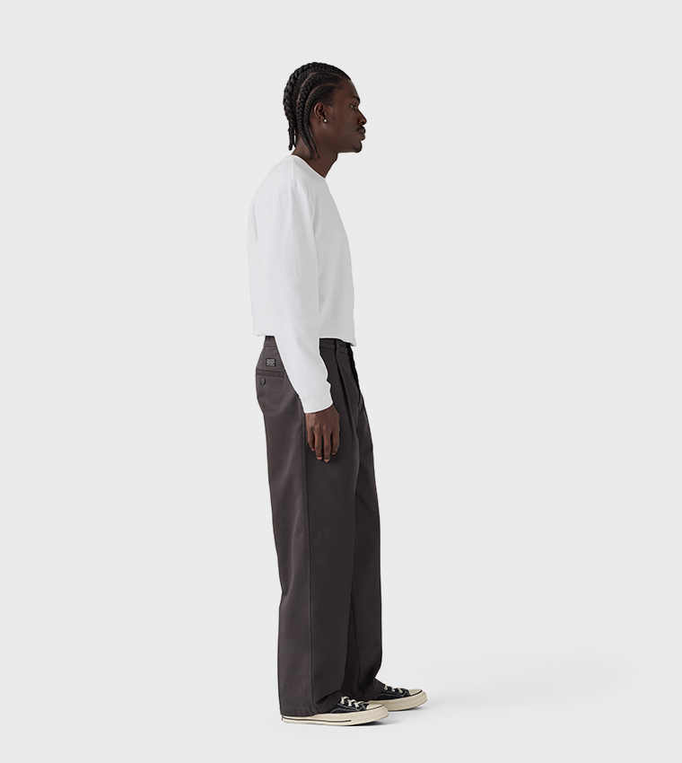 Solid Loose Fit Pleated Chinos