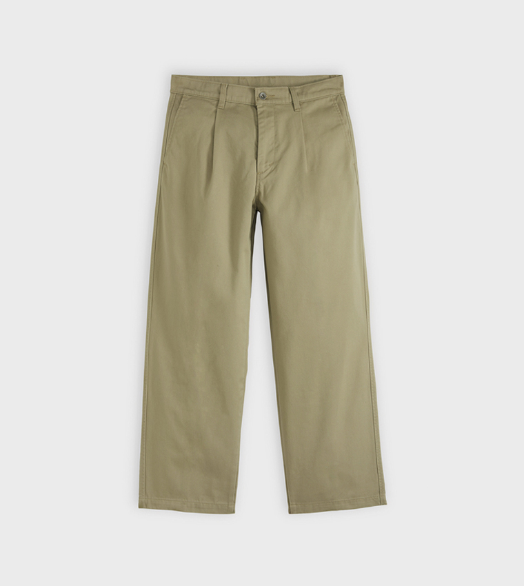 Solid Loose Fit Pleated Chinos