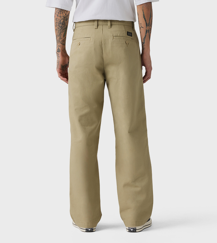 Solid Loose Fit Pleated Chinos