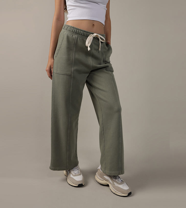 Drawstring Waist Wide Leg Fleece Pants