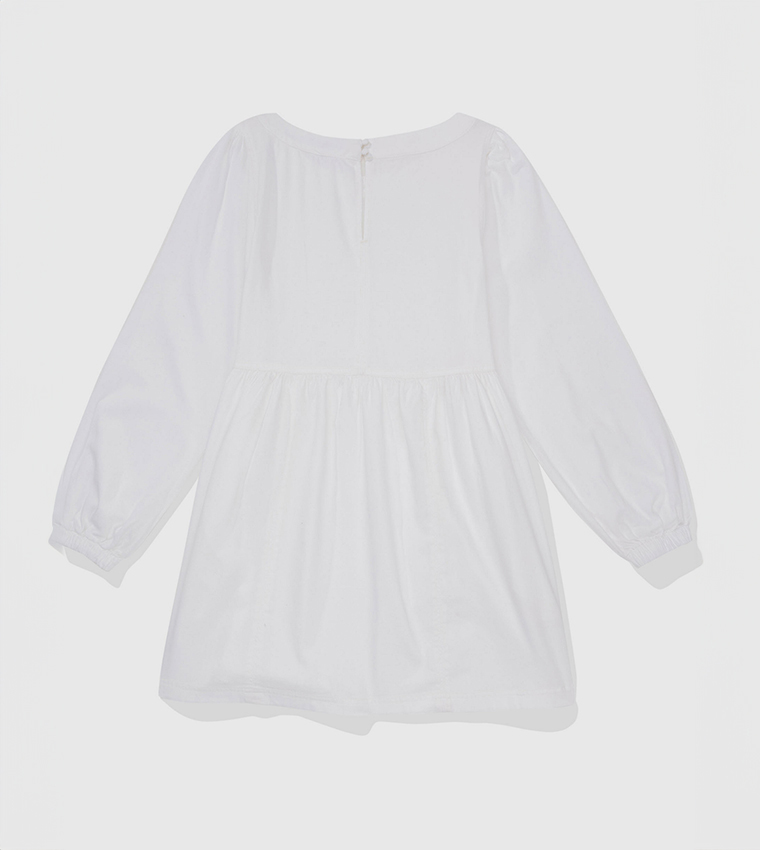 Solid Puff Sleeves Denim Mini Dress