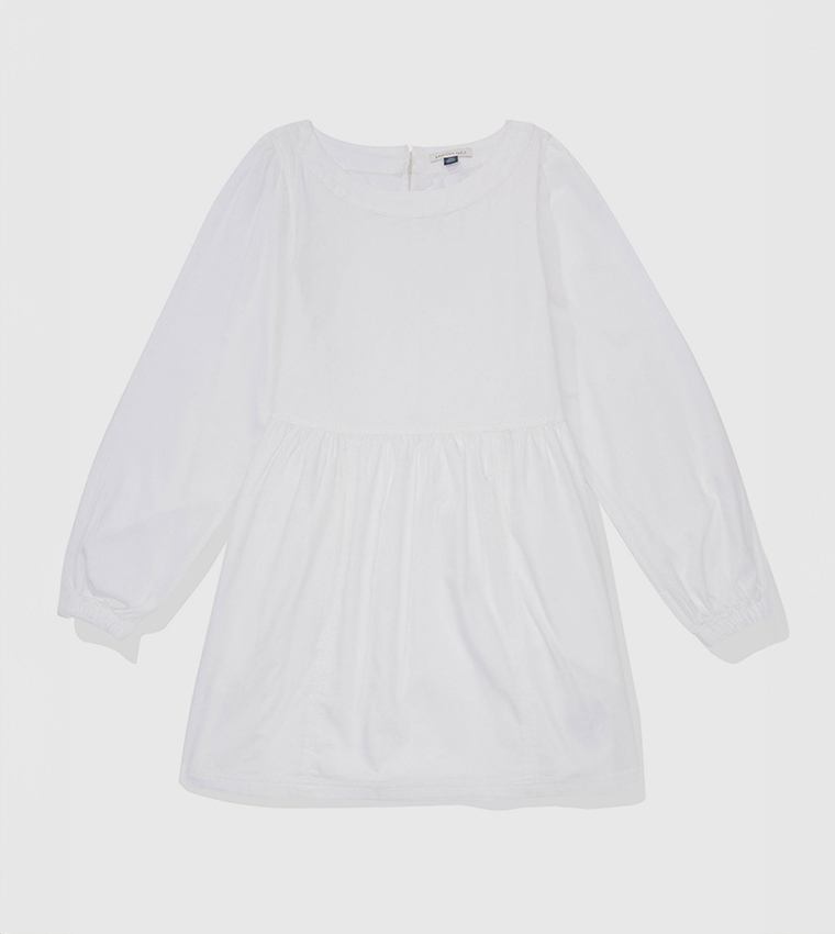 Solid Puff Sleeves Denim Mini Dress