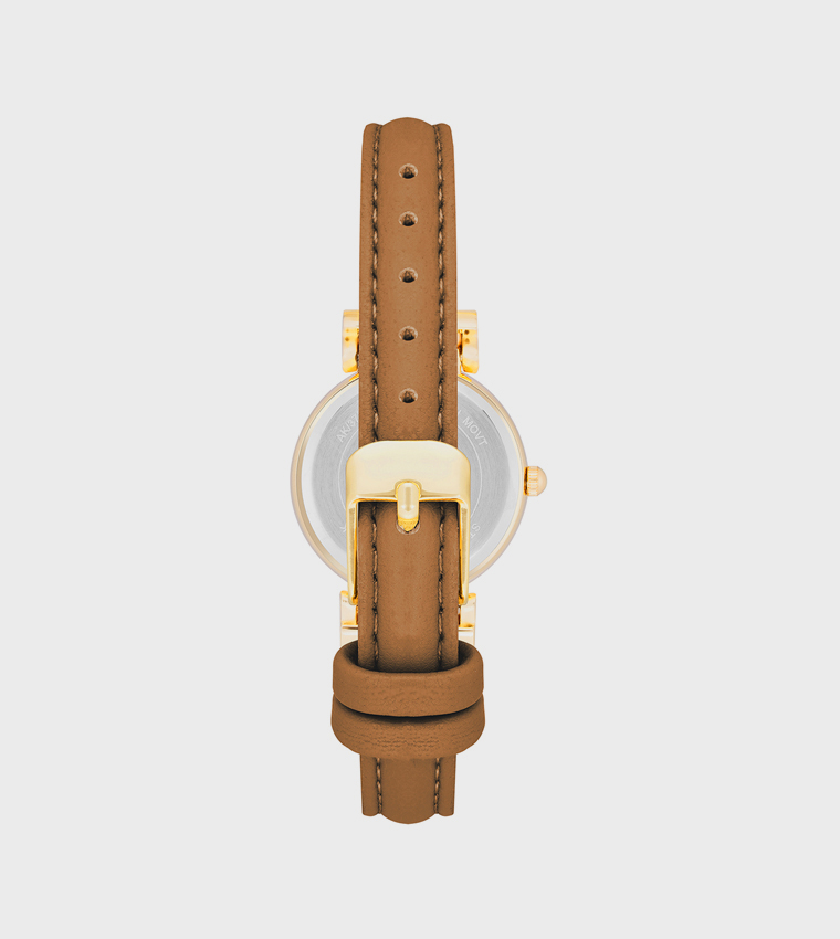 Beige Dial Leather Strap Analog Watch