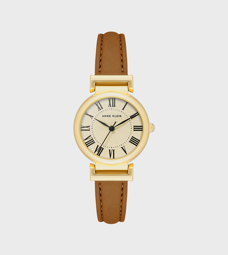 Beige Dial Leather Strap Analog Watch