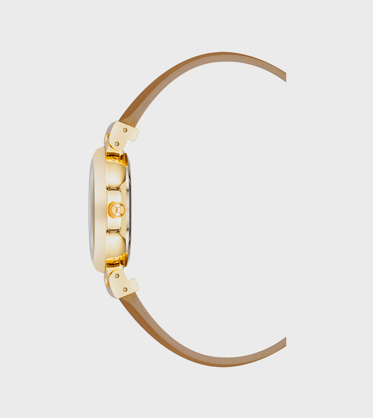 Beige Dial Leather Strap Analog Watch
