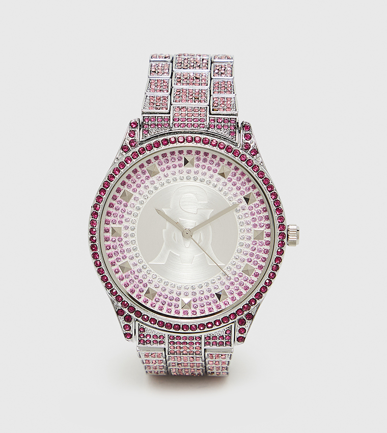 Embellished Metal Strap Analog Watch
