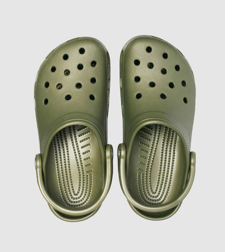 صندل بقصّة كلاسيكية مع حزام خلفي للإغلاق لون زيتي