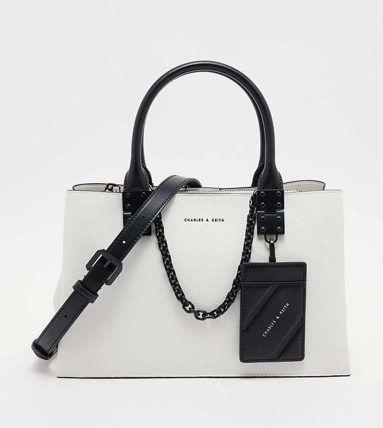 Chain Detail Canvas Satchel Bag