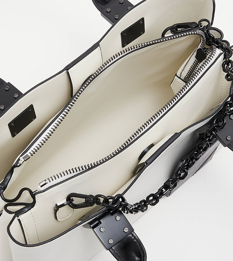 Chain Detail Canvas Satchel Bag