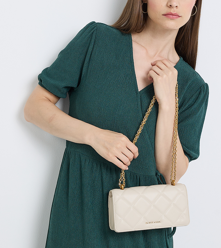 Chain Handle Quilted Long Wallet 