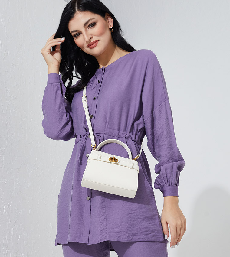 Aubrielle Metallic-Buckle Top Handle Bag