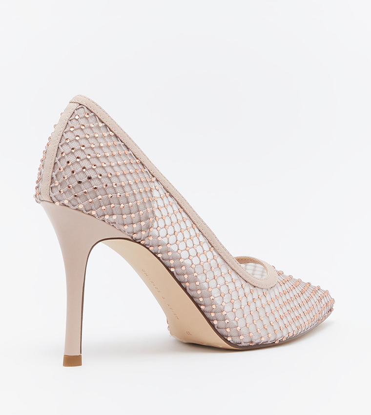 Gem-Encrusted Mesh Heeled Pumps