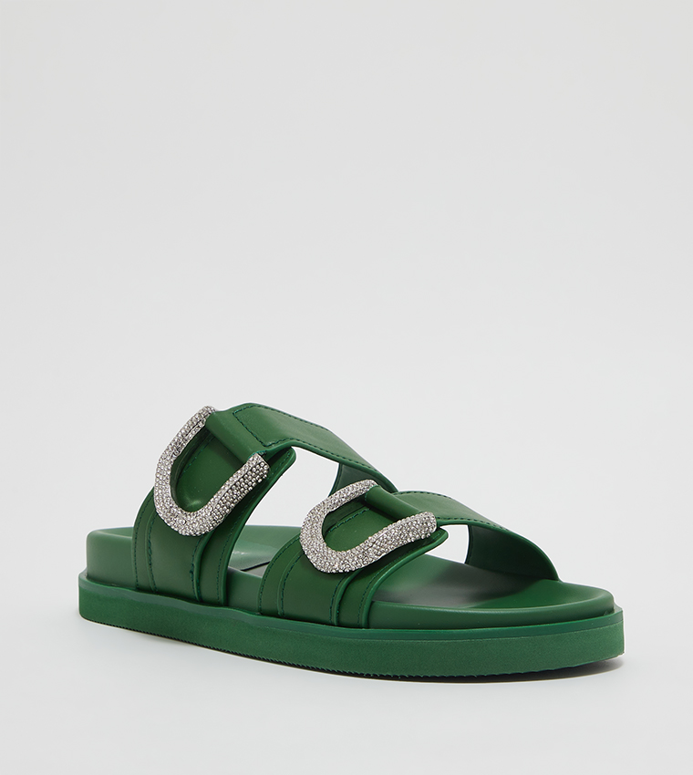 Embellished Double-Buckle Slides