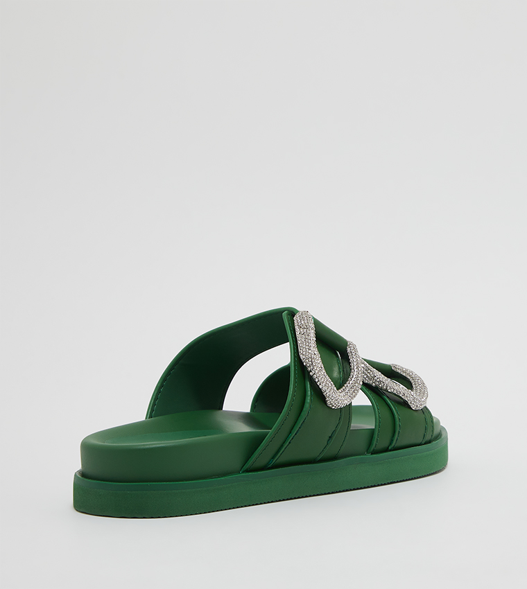Embellished Double-Buckle Slides