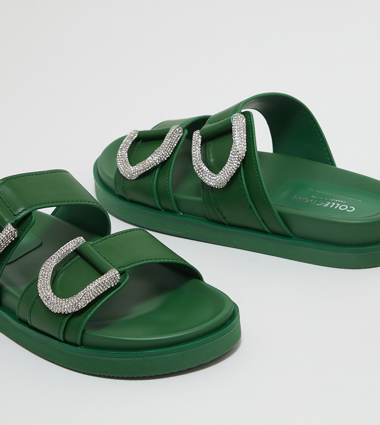 Embellished Double-Buckle Slides