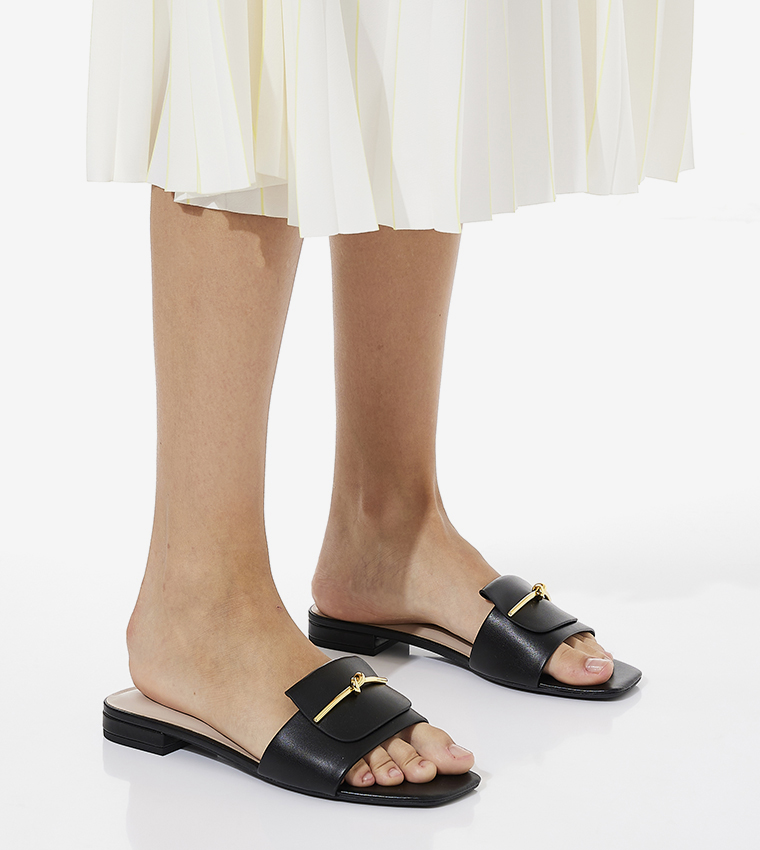 Metallic Accent Slide Sandals