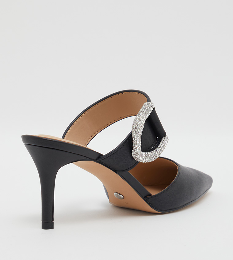 Embellished Leather Mule Pumps