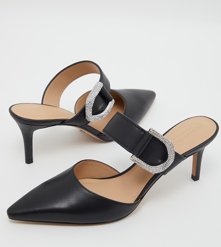 Embellished Leather Mule Pumps
